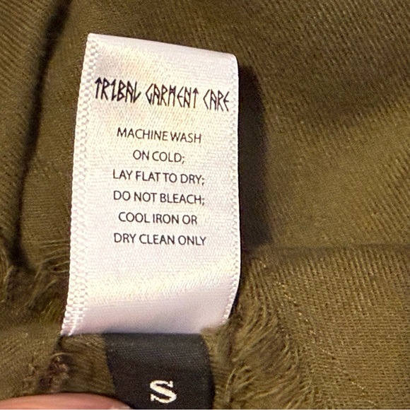 Tribe Kelley Olive Cotton Raw Edge Shirt Dress NWOT - Picture 7 of 7